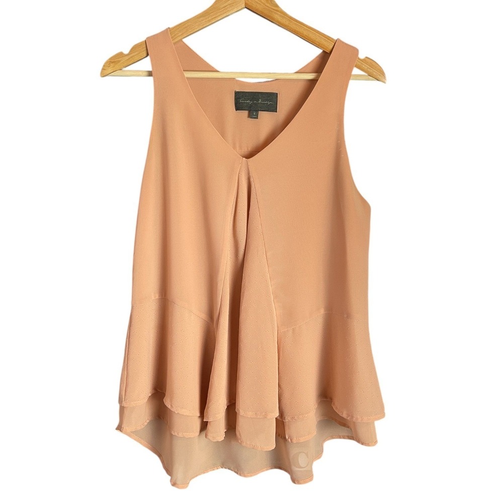 Anthropolgie Sunday in Brooklyn Peach Sleeveless Layered Tank Size Small Blouse - Picture 2 of 7